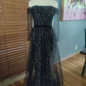 NEW Marchesa Notte off the shoulder glitter tulle gown size 8